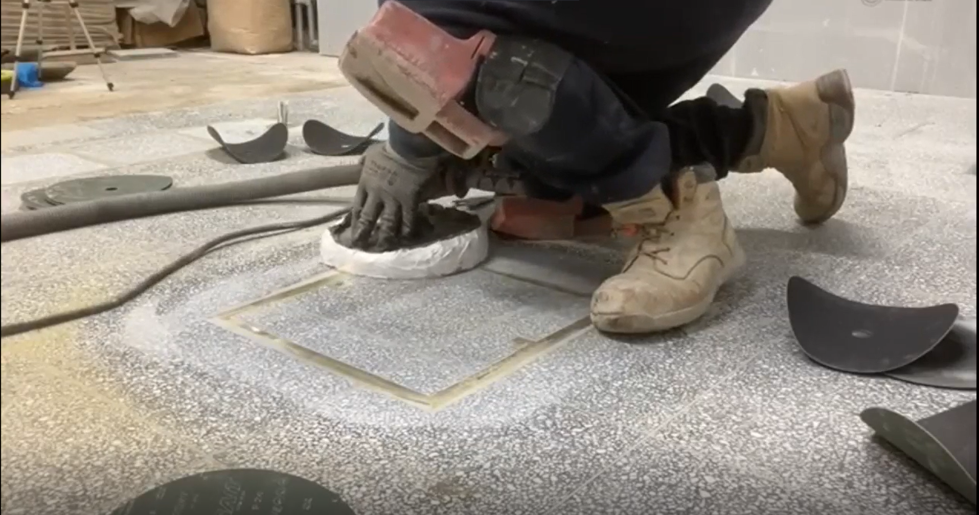 New terrazzo access cover installed in a commercial setting