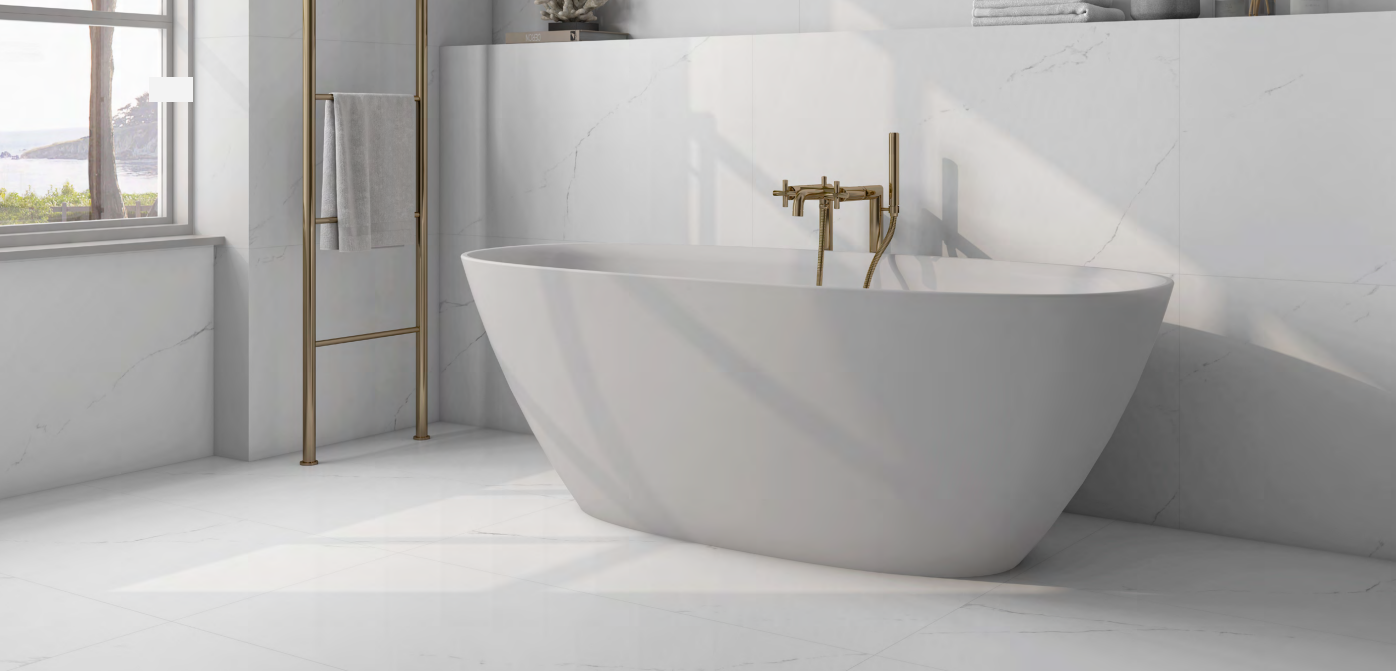 Bathroom at residential home tiled with lab grey tiles
